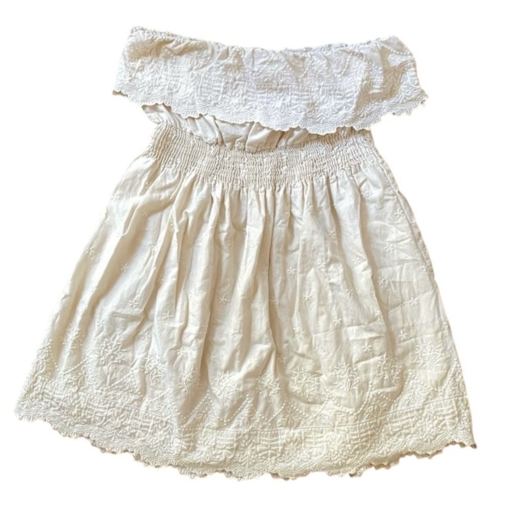 papaya y2k cream/off white strapless embroidered mini dress